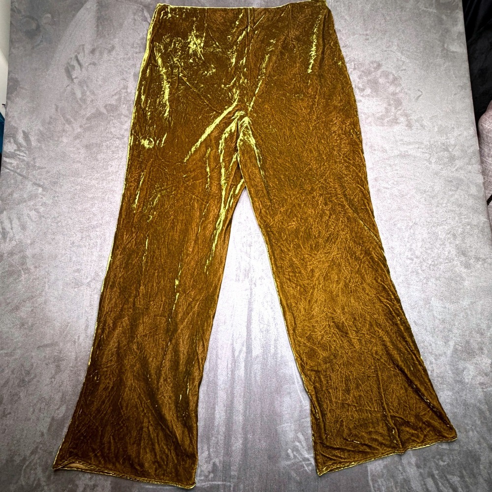 Anthropologie Velvet Pants Womens XL Moss Green Wide Leg Crushed Pull On Tilda - Picture 3 of 11